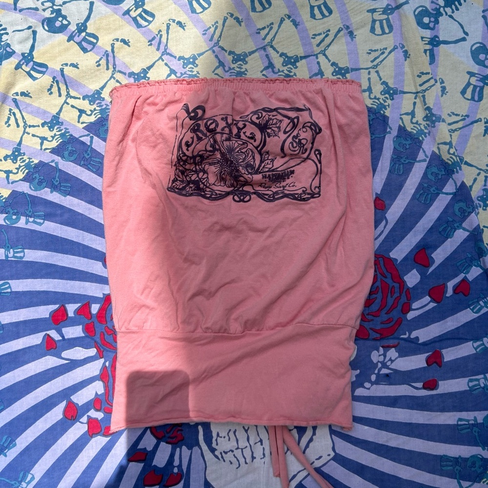 Vintage Roxy coral tube top, wrap around waistband, bedazzled velvet, size small